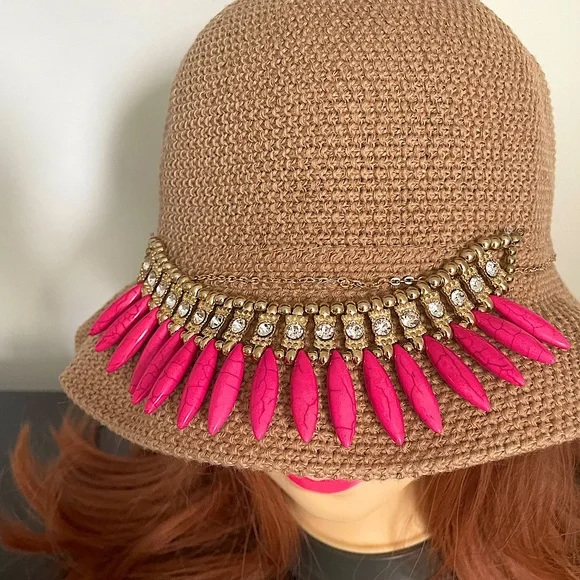 Free People | Accessories | Pink And Gold Summer Beach Hat  display picture 2